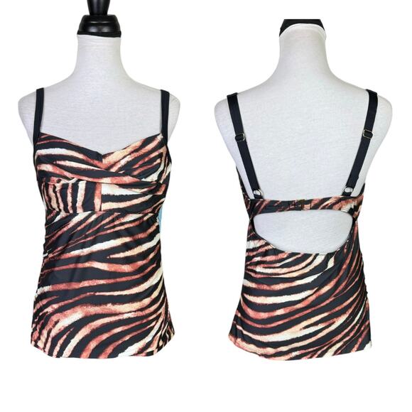 Antonio Melani NWT Tiger Animal Print Underwire Cut Out Tankini Swimsuit Top - Picture 1 of 13